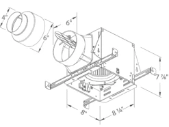 BreezElite - ELT80-110 -- 80/110 CFM Ceiling Vent Fan With Adjustable High Speed Options (80 CFM Or 110 CFM) -Air Filtration Store elite housing duct drawing