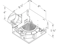 BreezGreenBuilder GBR80HLED -- 80 CFM Fan/Dimmable LED Light With Humidity Sensor -Air Filtration Store gbr100hled drawing